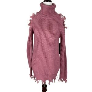 Almost Famous Mauve Cold Shoulder Turtle Neck Sweater